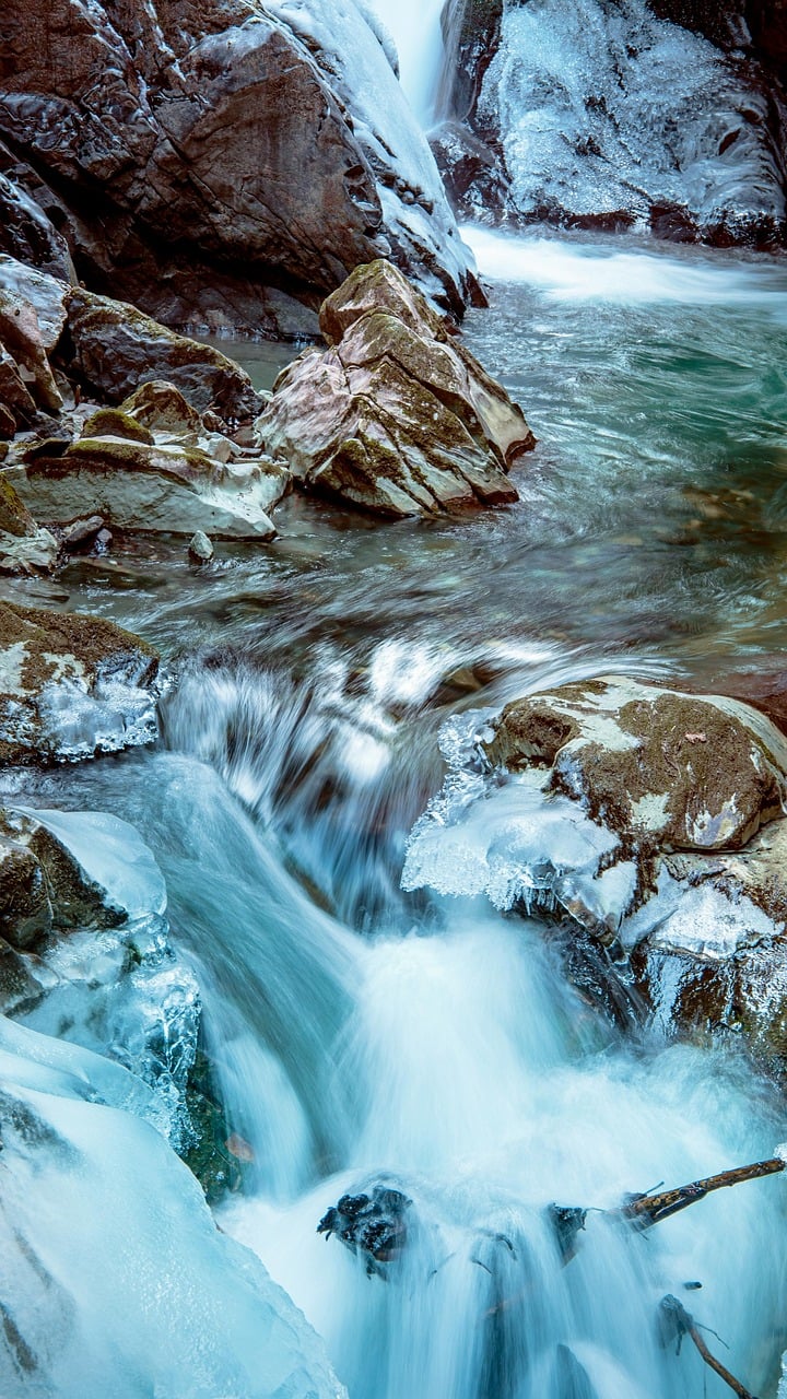 waterfall, river, rocks, forest, mountain, nature, woods, country